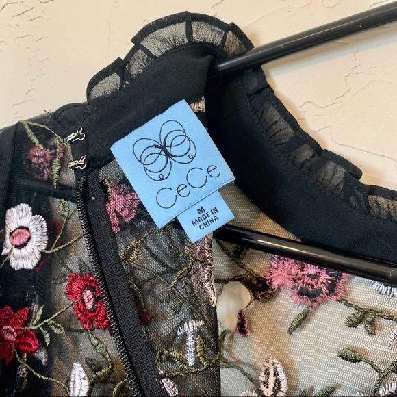 CeCe black sheer embroidered floral mini dress - Picture 10 of 11